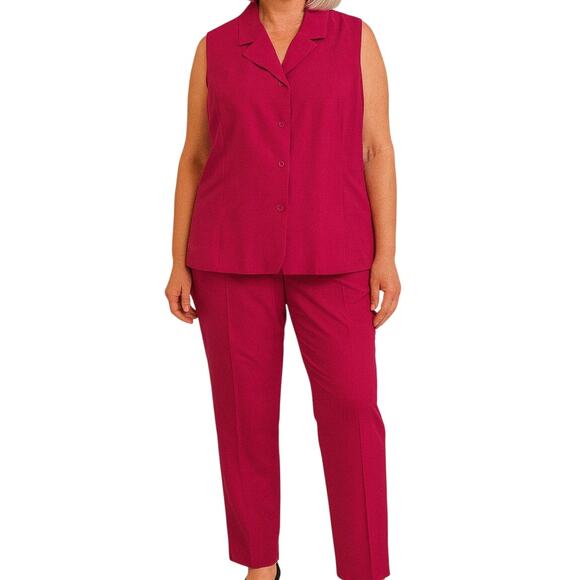 Liz Claiborne Women's Size 16 Two Piece Silk Vest & Pants Set Red Career Outfit - Picture 1 of 12
